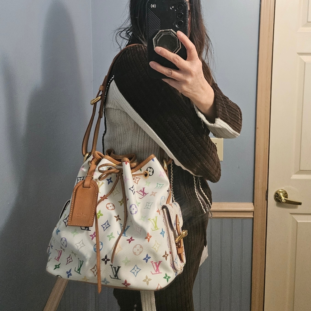 Auth LOUIS VUITTON LV M42229 Petit Noe Multicolor White